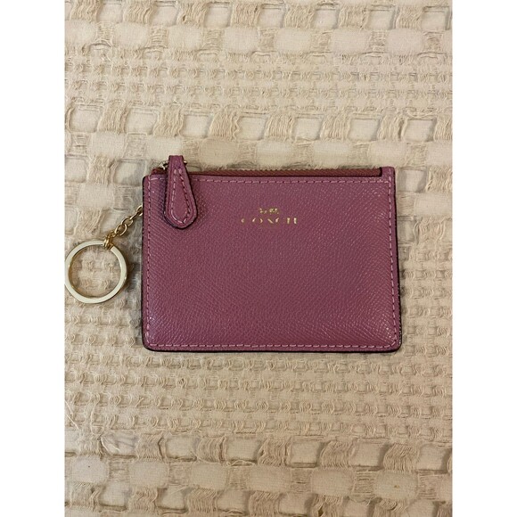 Coach ID Wallet Card Holder Coin Holder Keychain Dusty Rose Zip Top Lightweight - Picture 2 of 12